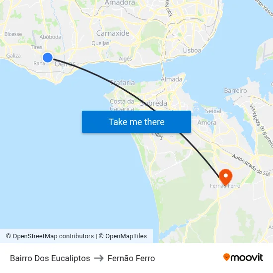 Bairro Dos Eucaliptos to Fernão Ferro map
