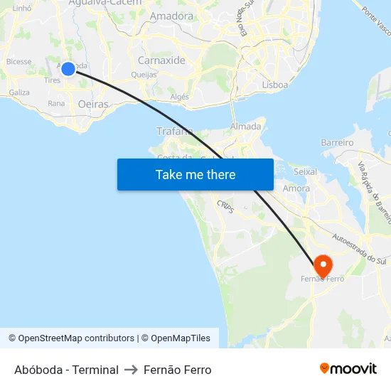 Abóboda - Terminal to Fernão Ferro map