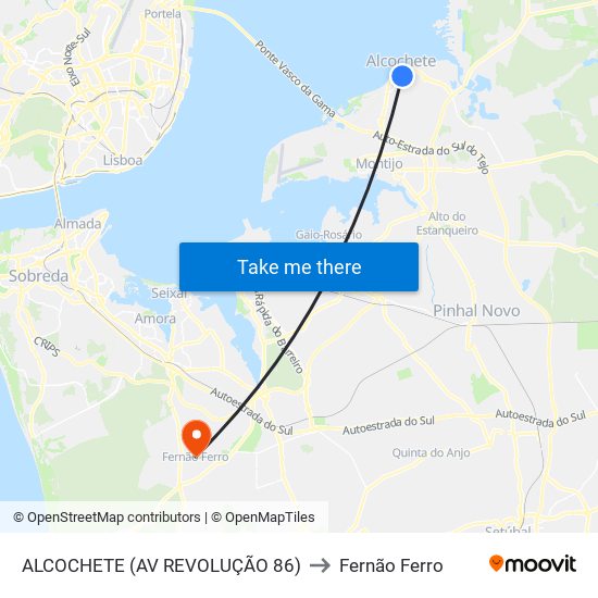 ALCOCHETE (AV REVOLUÇÃO 86) to Fernão Ferro map