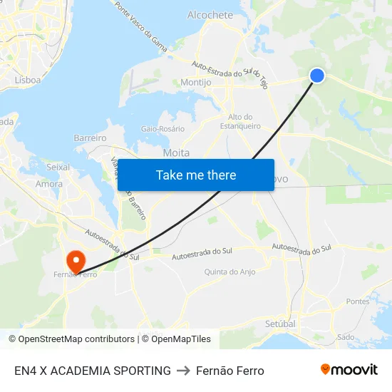 EN4 X ACADEMIA SPORTING to Fernão Ferro map