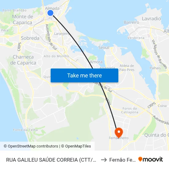RUA GALILEU SAÚDE CORREIA (CTT/SMAS) to Fernão Ferro map