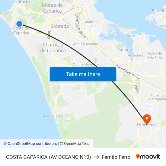 COSTA CAPARICA (AV OCEANO N10) to Fernão Ferro map