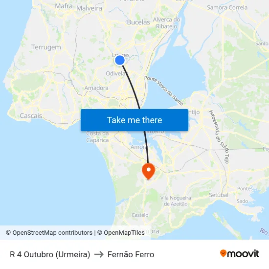 R 4 Outubro (Urmeira) to Fernão Ferro map