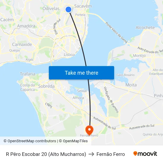 R Pêro Escobar 20 (Alto Mucharros) to Fernão Ferro map