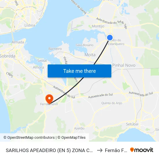 SARILHOS APEADEIRO (EN 5) ZONA COMERCIAL to Fernão Ferro map