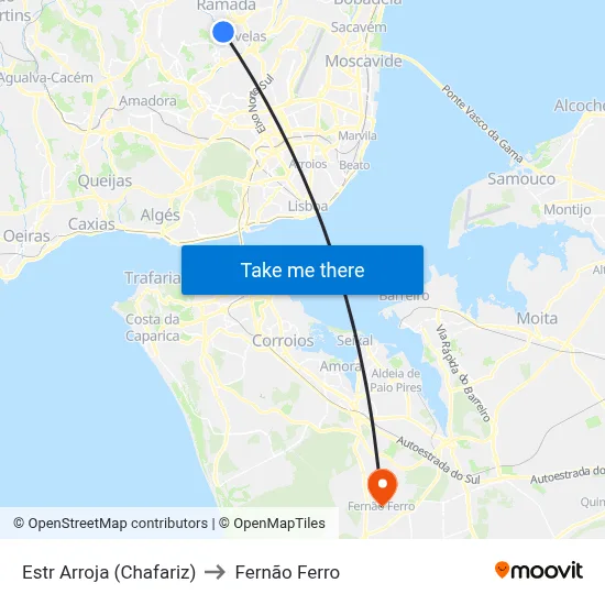 Estr Arroja (Chafariz) to Fernão Ferro map
