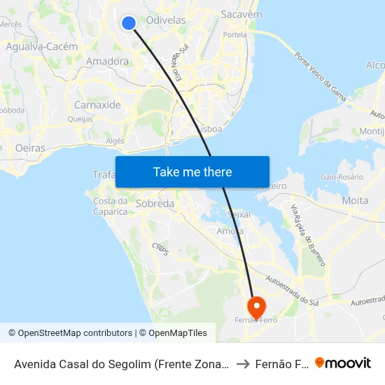 Avenida Casal do Segolim (Frente Zona Comercial) to Fernão Ferro map