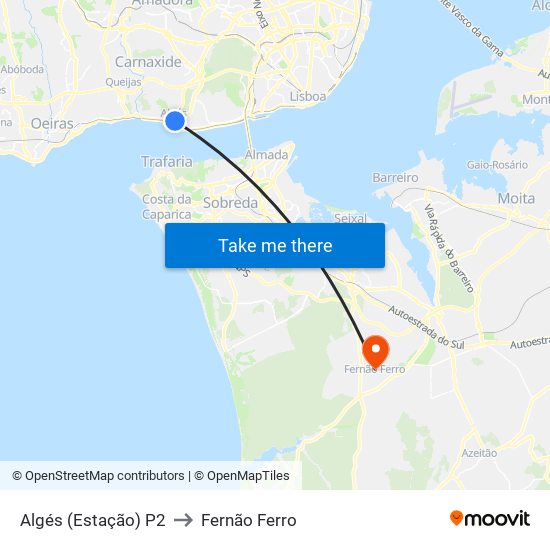 Algés (Estação) P2 to Fernão Ferro map