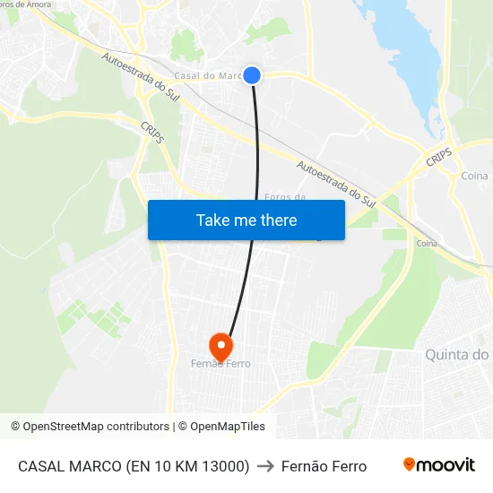 CASAL MARCO (EN 10 KM 13000) to Fernão Ferro map