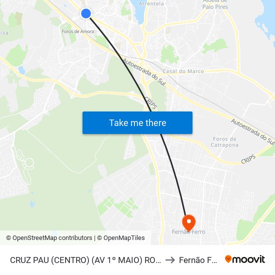 CRUZ PAU (CENTRO) (AV 1º MAIO) ROTUNDA to Fernão Ferro map
