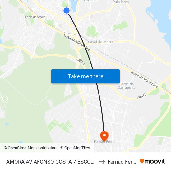 AMORA AV AFONSO COSTA 7 ESCOLA to Fernão Ferro map