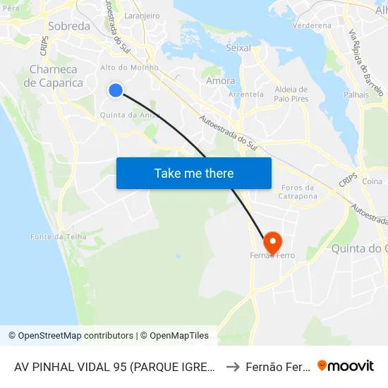 AV PINHAL VIDAL 95 (PARQUE IGREJA) to Fernão Ferro map