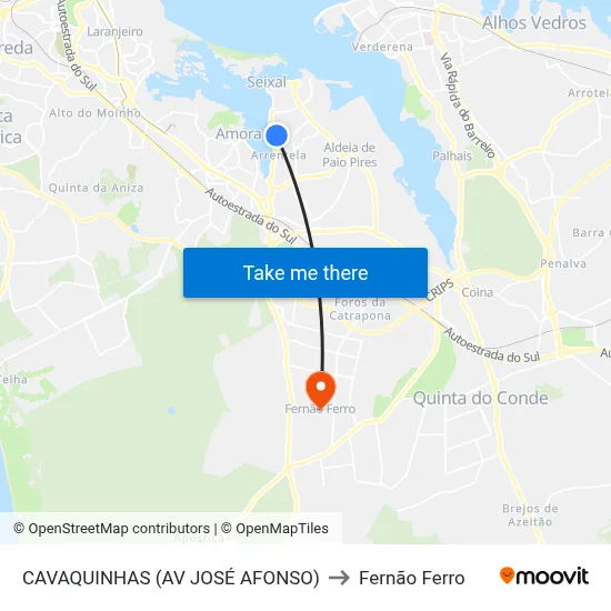 CAVAQUINHAS (AV JOSÉ AFONSO) to Fernão Ferro map