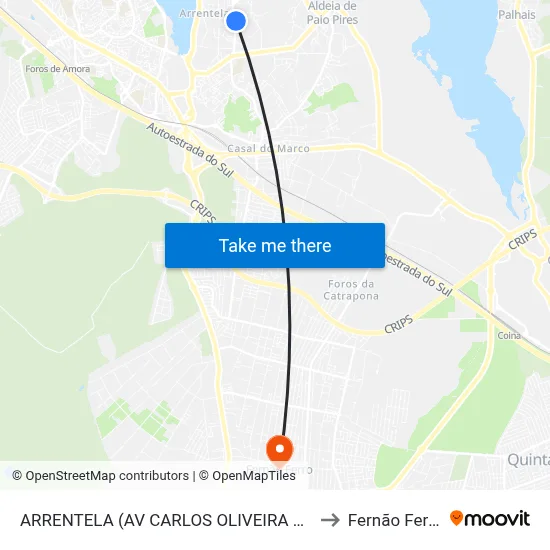 ARRENTELA (AV CARLOS OLIVEIRA 45) to Fernão Ferro map