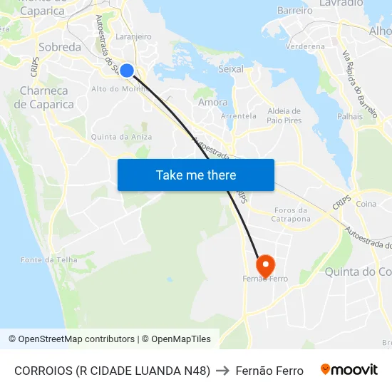 CORROIOS (R CIDADE LUANDA N48) to Fernão Ferro map