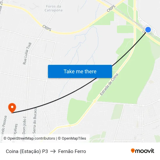 Coina (Estação) P3 to Fernão Ferro map