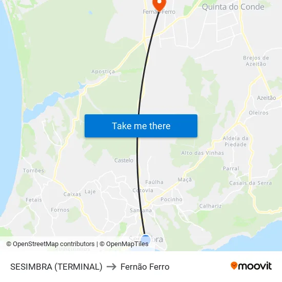 Sesimbra (Terminal) to Fernão Ferro map