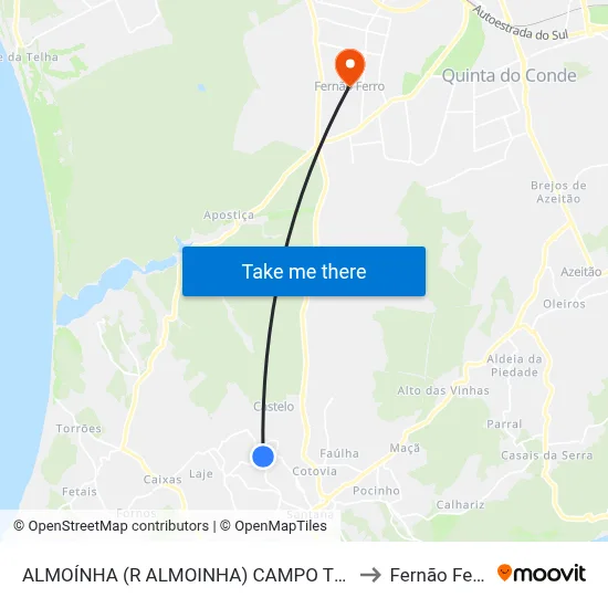 ALMOÍNHA (R ALMOINHA) CAMPO TÉNIS to Fernão Ferro map