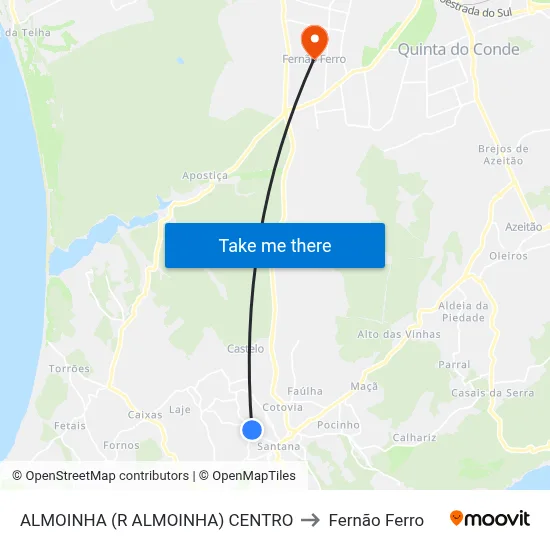 ALMOINHA (R ALMOINHA) CENTRO to Fernão Ferro map