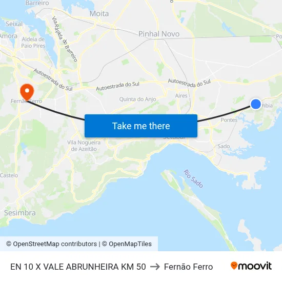EN 10 X VALE ABRUNHEIRA KM 50 to Fernão Ferro map