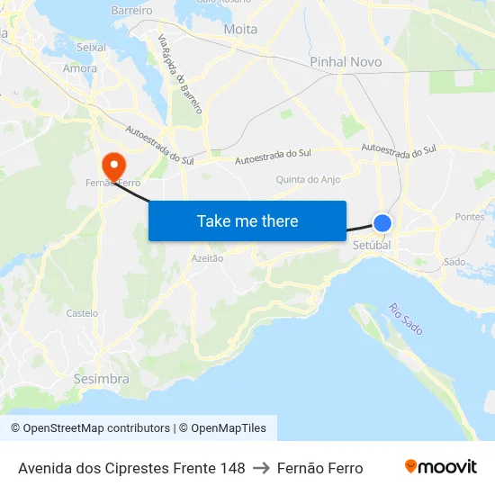 Avenida dos Ciprestes Frente 148 to Fernão Ferro map