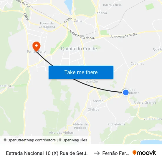 Estrada Nacional 10 (X) Rua de Setúbal to Fernão Ferro map