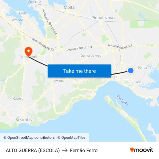 ALTO GUERRA (ESCOLA) to Fernão Ferro map
