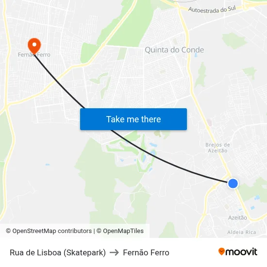 Rua de Lisboa (Skatepark) to Fernão Ferro map