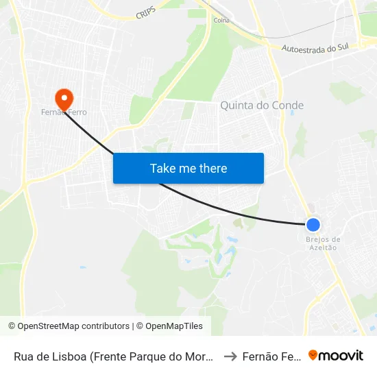 Rua de Lisboa (Frente Parque do Morango) to Fernão Ferro map