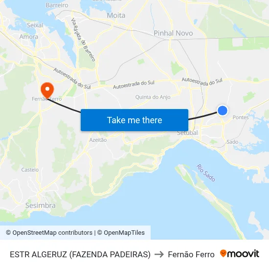 ESTR ALGERUZ (FAZENDA PADEIRAS) to Fernão Ferro map
