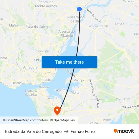Estrada da Vala do Carregado to Fernão Ferro map