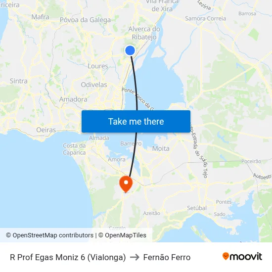 R Prof Egas Moniz 6 (Vialonga) to Fernão Ferro map