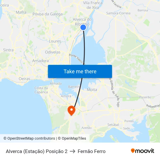 Alverca (Estação) Posição 2 to Fernão Ferro map
