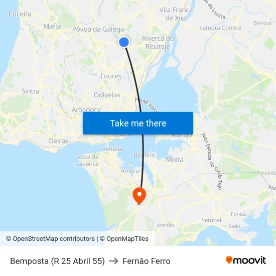 Bemposta (R 25 Abril 55) to Fernão Ferro map