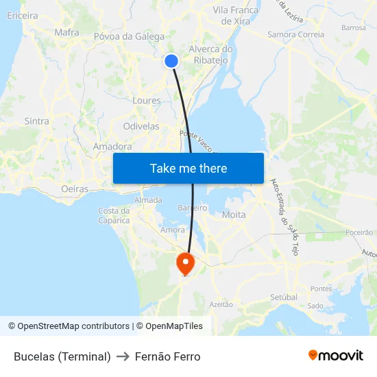 Bucelas (Terminal) to Fernão Ferro map