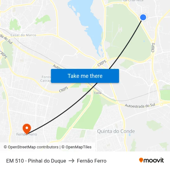 EM 510 - Pinhal do Duque to Fernão Ferro map