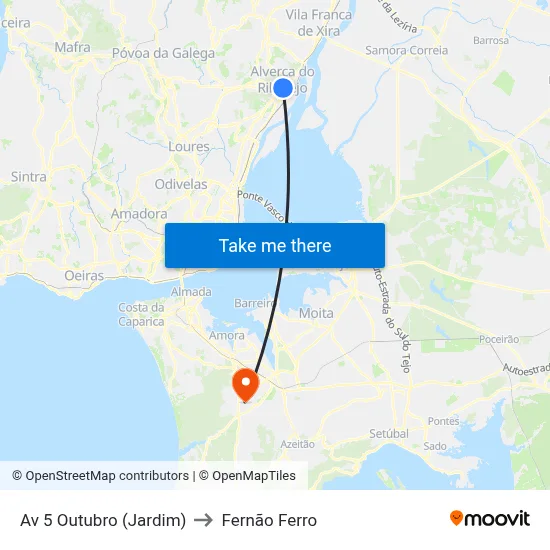 Av 5 Outubro (Jardim) to Fernão Ferro map