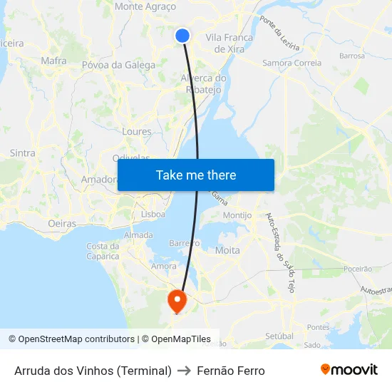 Arruda dos Vinhos (Terminal) to Fernão Ferro map