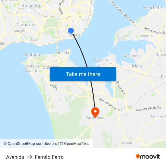 Avenida to Fernão Ferro map
