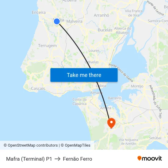 Mafra (Terminal) P1 to Fernão Ferro map