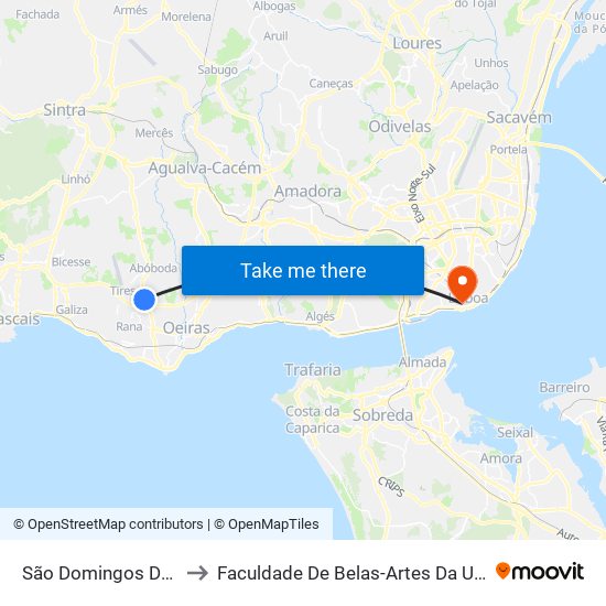 São Domingos De Rana (Brisa) to Faculdade De Belas-Artes Da Universidade De Lisboa map