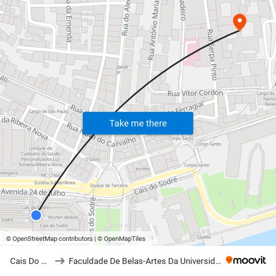 Cais Do Sodré to Faculdade De Belas-Artes Da Universidade De Lisboa map