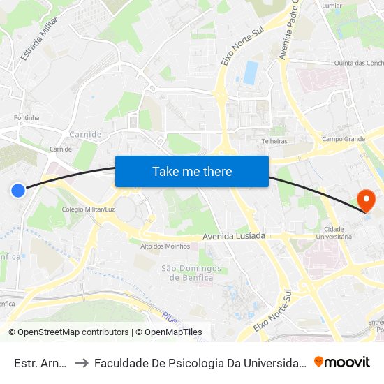 Estr. Arneiros to Faculdade De Psicologia Da Universidade De Lisboa map