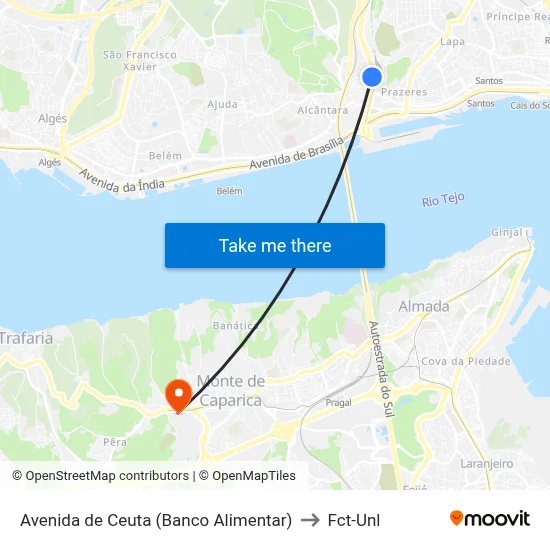 Avenida de Ceuta (Banco Alimentar) to Fct-Unl map