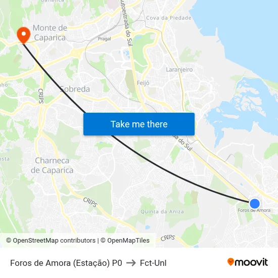 Foros de Amora (Estação) P0 to Fct-Unl map