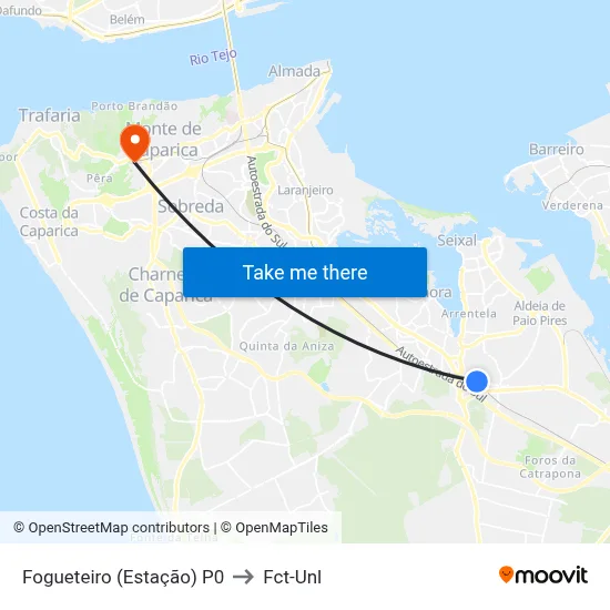 Fogueteiro (Estação) P0 to Fct-Unl map