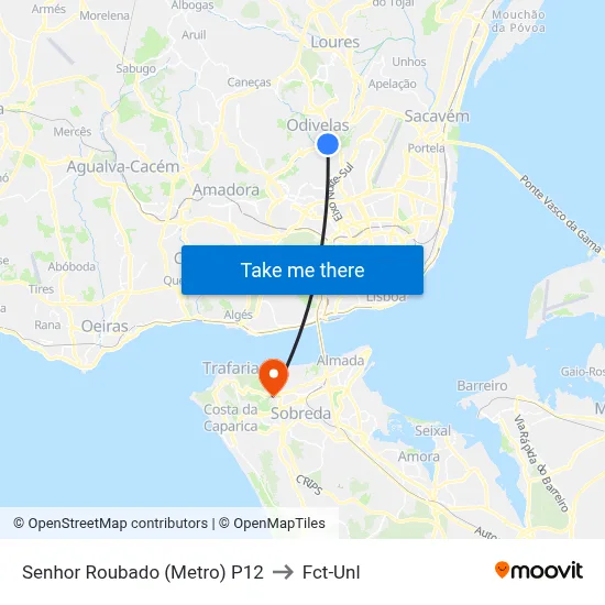 Senhor Roubado (Metro) P12 to Fct-Unl map