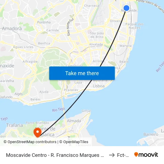 Moscavide Centro - R. Francisco Marques Beato to Fct-Unl map