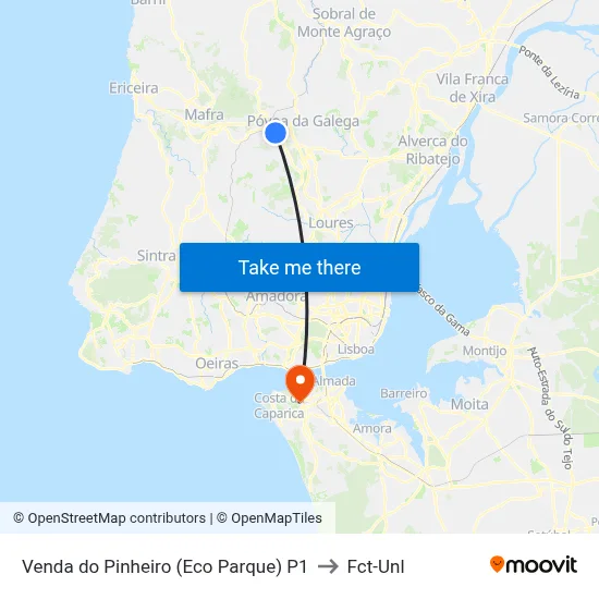 Venda do Pinheiro (Eco Parque) P1 to Fct-Unl map