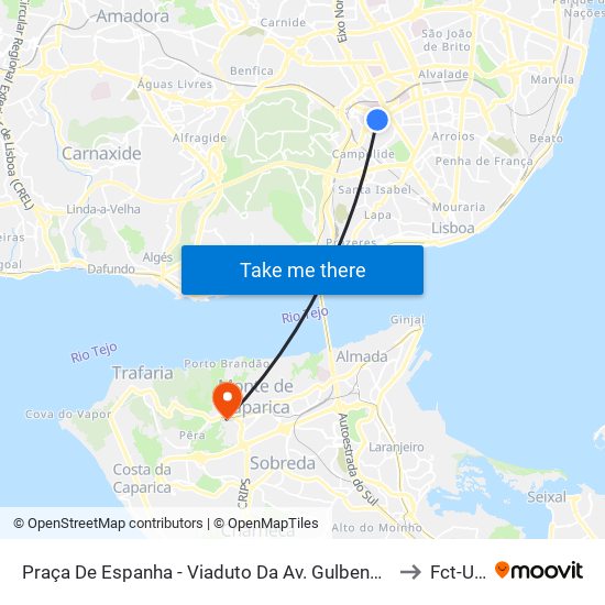 Praça De Espanha - Viaduto Da Av. Gulbenkian to Fct-Unl map